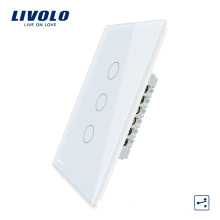 Livolo US 110~250V Power Wall Touch Screen Light Switch Electrical 3 gang 2 way with LED indicator VL-C503S-11